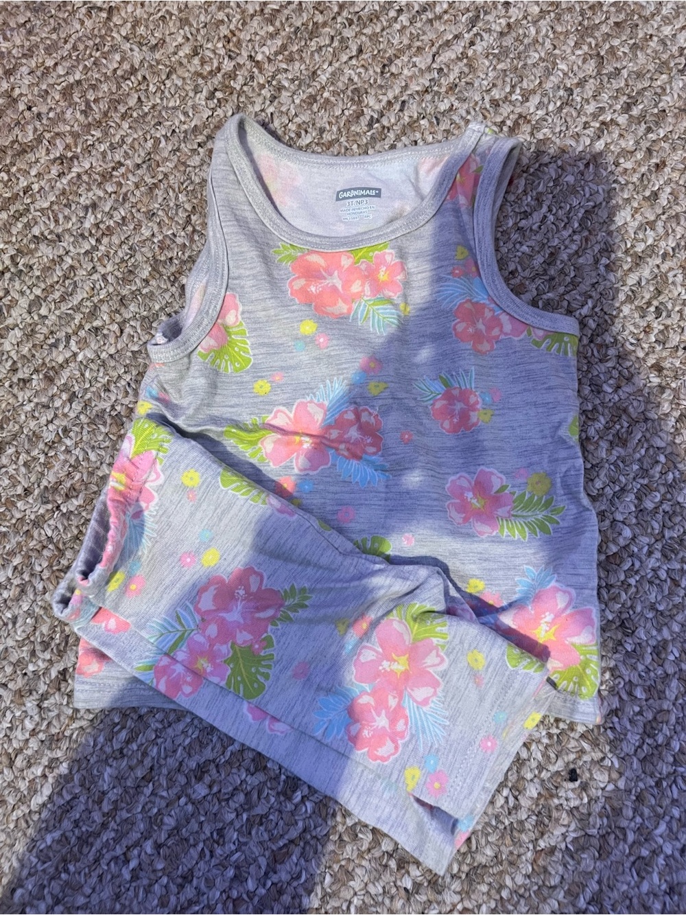 Garanimals Gray Tank Top with Pink Floral & Green Leaf Accents